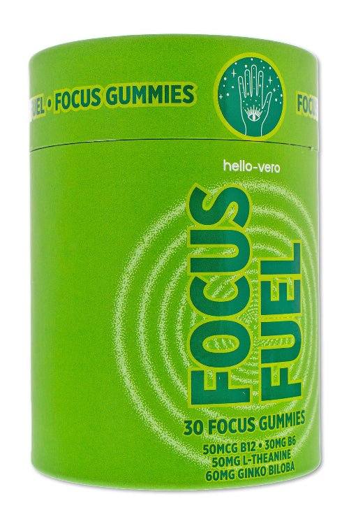 Focus Fuel brain boosting gummies container with 30 natural focus-enhancing vitamins and nootropics