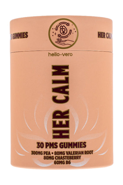 Her Calm gummies container with branding on a white background