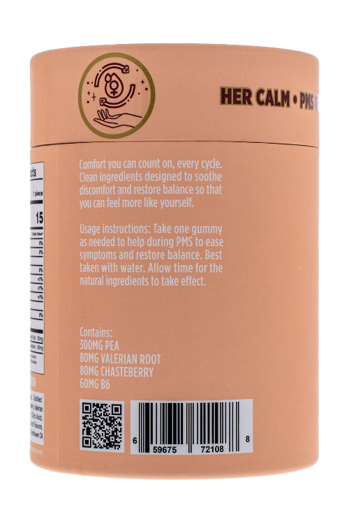 Peach-colored container with text and branding on a white background